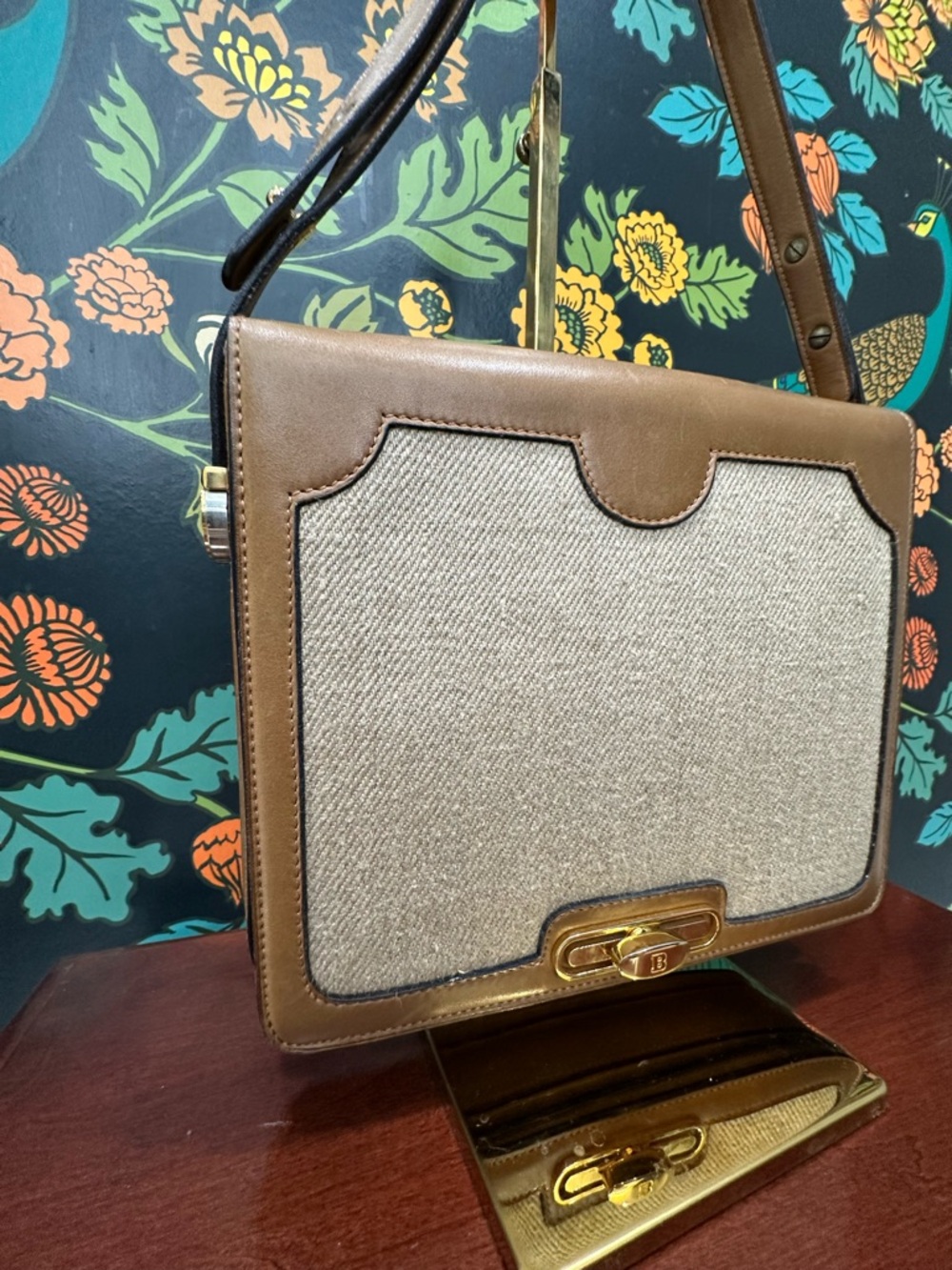 Vintage Bally International Canvas Leather Shoulder Bag 70s 80s w/ Box Dust Bag - Picture 7 of 14
